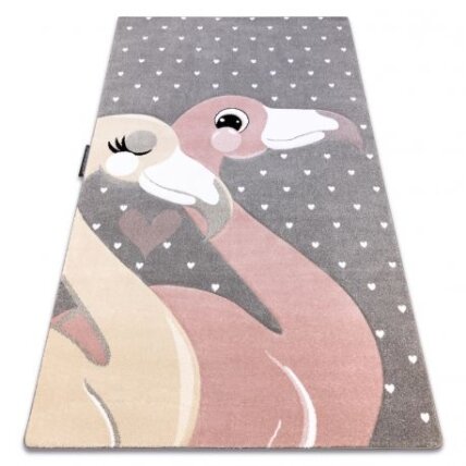 Kilimas PETIT FLAMINGOS flamingai, širdys pilka Kilimas PETIT FLAMINGOS flamingai, širdys pilka